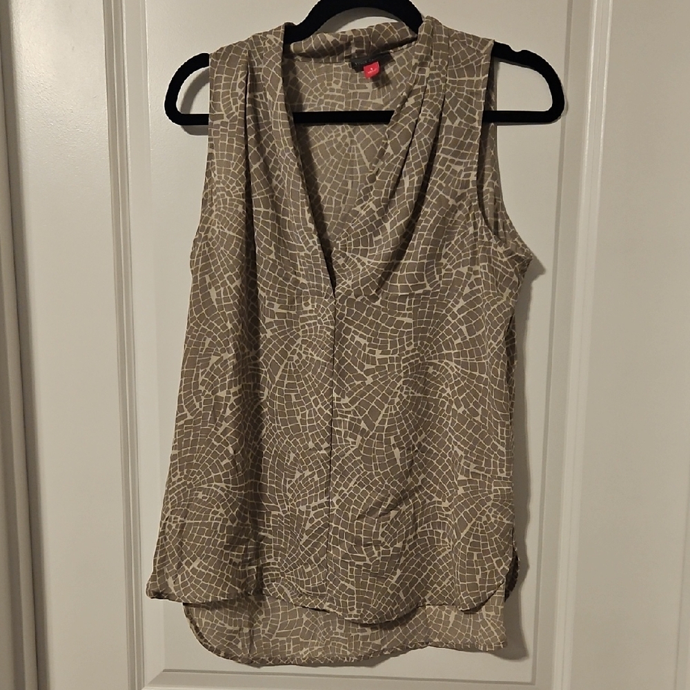 Vince Camuto Tan Patterned Sleeveless Blouse